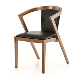 Set of Two Black And Brown Upholstered Faux Leather Curved Back Dining Side Chairs