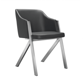 Set of Two Gray And Silver Upholstered Faux Leather Dining Arm Chairs