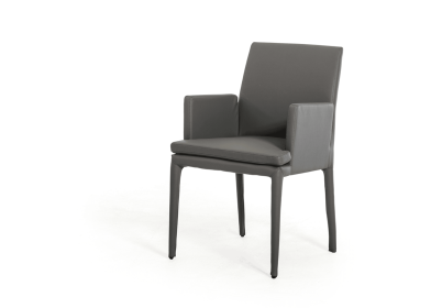 Gray Upholstered Faux Leather Dining Arm Chair
