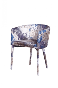 Brown and White Upholstered Fabric Dining Arm Chair