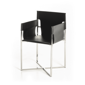 Black And Silver Upholstered Faux Leather Dining Arm Chair