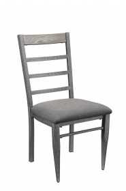 Set of Two Gray Upholstered Fabric Ladder Back Dining Side Chairs
