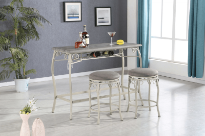 3 Piece Wooden Counter Height Set Gray Oak Fabric