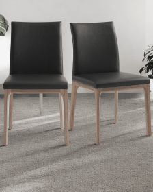 Set Of 2 Black Faux Leather Dining Chairs