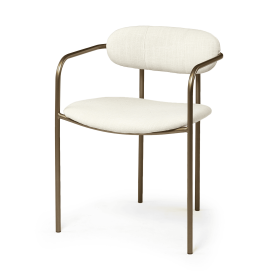 Cream And Gold Upholstered Fabric Open Back Dining Arm Chair