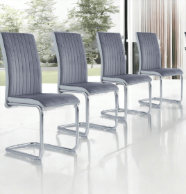 Set Of 4 Two Tone Grey And Chrome Dining Chairs