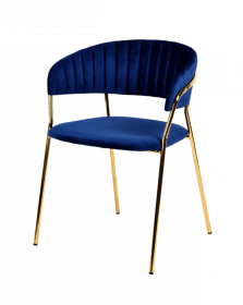 Set Of 2 Curved Chic Blue And Gold Velour Dining Chairs