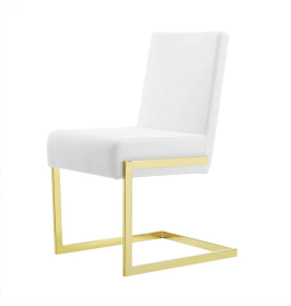 Set of Two White Gold Modern Dining Chairs