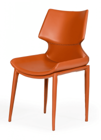 Set of Two Cognac Faux Leather Wrapped Dining Chairs