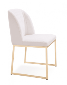 Set of Two White Gold Faux Leather Fabric Dining Chairs
