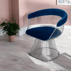 Blue And Silver Velvet Steel Windsor Back Dining Arm Chair