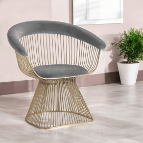 Gray And Gold Velvet Steel Windsor Back Dining Arm Chair