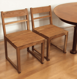 Set of Two Natural Wood Ladder Back Dining Side Chairs