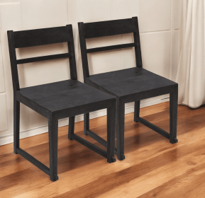 Set of Two Dark Gray Wood Ladder Back Dining Side Chairs