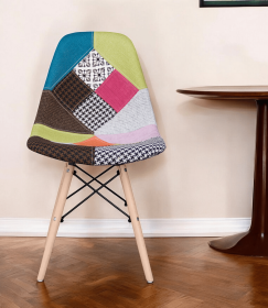 Brown Green and Pink And Natural Upholstered Fabric Dining Side Chair