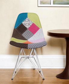 Brown Green and Pink And Silver Upholstered Fabric Dining Side Chair