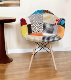 Black White and Rainbow And Natural Upholstered Fabric Dining Arm Chair