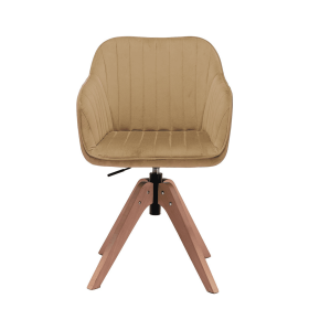 Tufted Champagne And Natural Velvet and Wood Dining Arm Chair
