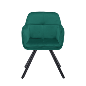 Tufted Green And Black Velvet and Metal Dining Arm Chair