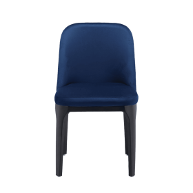 Blue And Black Velvet and Metal Dining Side Chair