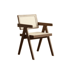 Yellow and Brown Rattan Cross Back Arm chair