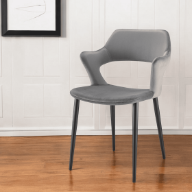 Gray And Black Upholstered Velvet Open Back Dining Side Chair