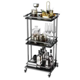 3 Tier Bar Cart for Home, Mobile Bar Serving Cart, Wine Cart on Wheels, Industrial Style Wine Cart for Kitchen, Beverage Cart with Wine Rack and Glass