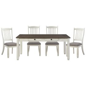 Antique White Finish Dining 5pc Set Table with 6x Drawers and 4x Side Chairs Upholstered Seats Casual Style Dining Room Furniture