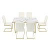 TREXM 7-Piece Modern Dining Table Set, Rectangular Marble Sticker Table and 6 PU Leather Chairs with Golden Steel Pipe Legs for Dining Room and Kitche