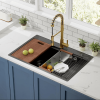 33 Inch Gunmetal Black Topmount Workstation Kitchen Sink 16 Gauge 304 Stainless Steel Double Bowl Sink