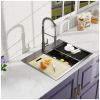 27 Inch Topmount Gunmetal Black Worksation Kitchen Sink 18 Gauge Stainless Steel Single Bowl Sink With Faucet