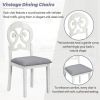 TOPMAX Mid-Century 6-Piece Trestle Table Set with Victorian Round Upholstered Dining Chairs and Long Bench, Gray+Antique White