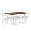 TOPMAX Farmhouse 6-Piece Wood Dining Table Set with 4 Upholstered Chairs and Bench, White