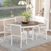 TREXM 5-Piece Dining Table Set, Two-Size Round To Oval Extendable Butterfly Leaf Wood Dining Table and 4 Upholstered Dining Chairs with Armrests (Brow