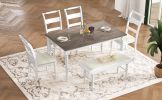 TOPMAX 6-peice Dining Set with Turned Legs, Kitchen Table Set with Upholstered Dining Chairs and Bench,Retro Style, White