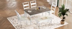 TOPMAX 6-peice Dining Set with Turned Legs, Kitchen Table Set with Upholstered Dining Chairs and Bench,Retro Style, White