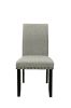 Modern Classic Dining Room Furniture Natural Wooden Rectangle Top Dining Table 6x Side Chairs Gray Fabric Nail heads Trim and Storage Shelve 7pc Dinin