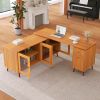 66.5" Modern L-shaped Executive Desk with delicate tempered glass Cabinet Storage,Large Office Desk with Drawers,Business Furniture Desk Workstation f