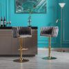 Set of 2 Bar Stools,with Chrome Footrest and Base Swivel Height Adjustable Mechanical Lifting Velvet + Golden Leg Simple Bar Stool-Grey