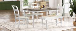 TOPMAX 6-peice Dining Set with Turned Legs, Kitchen Table Set with Upholstered Dining Chairs and Bench,Retro Style, White