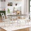 TOPMAX 6-peice Dining Set with Turned Legs, Kitchen Table Set with Upholstered Dining Chairs and Bench,Retro Style, White