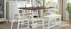 TOPMAX Farmhouse 6-Piece Wood Dining Table Set with 4 Upholstered Chairs and Bench, White