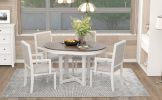 TREXM 5-Piece Dining Table Set, Two-Size Round To Oval Extendable Butterfly Leaf Wood Dining Table and 4 Upholstered Dining Chairs with Armrests (Brow