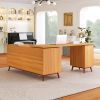 66.5" Modern L-shaped Executive Desk with delicate tempered glass Cabinet Storage,Large Office Desk with Drawers,Business Furniture Desk Workstation f