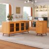 66.5" Modern L-shaped Executive Desk with delicate tempered glass Cabinet Storage,Large Office Desk with Drawers,Business Furniture Desk Workstation f