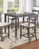 Classic Stylish Gray Natural Finish 5pc Counter Height Dining Set Kitchen Wooden Top Table and Chairs Cushions Seats Ladder Back Chair Dining Room