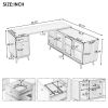 66.5" Modern L-shaped Executive Desk with delicate tempered glass Cabinet Storage,Large Office Desk with Drawers,Business Furniture Desk Workstation f