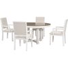 TREXM 5-Piece Dining Table Set, Two-Size Round To Oval Extendable Butterfly Leaf Wood Dining Table and 4 Upholstered Dining Chairs with Armrests (Brow