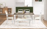 TOPMAX 6-peice Dining Set with Turned Legs, Kitchen Table Set with Upholstered Dining Chairs and Bench,Retro Style, White