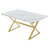 TREXM 7-Piece Modern Dining Table Set, Rectangular Marble Texture Kitchen Table and 6 PU leather Chairs with X-Shaped Gold Steel Pipe Legs for Dining